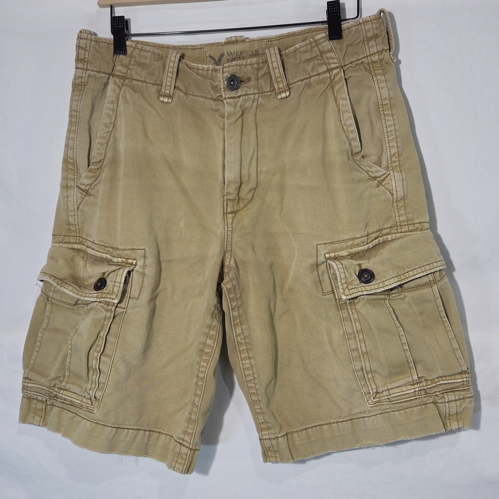 American Eagle Cargo Shorts Mens 30 Khaki Beige Utility Pockets Baggy Streetwear